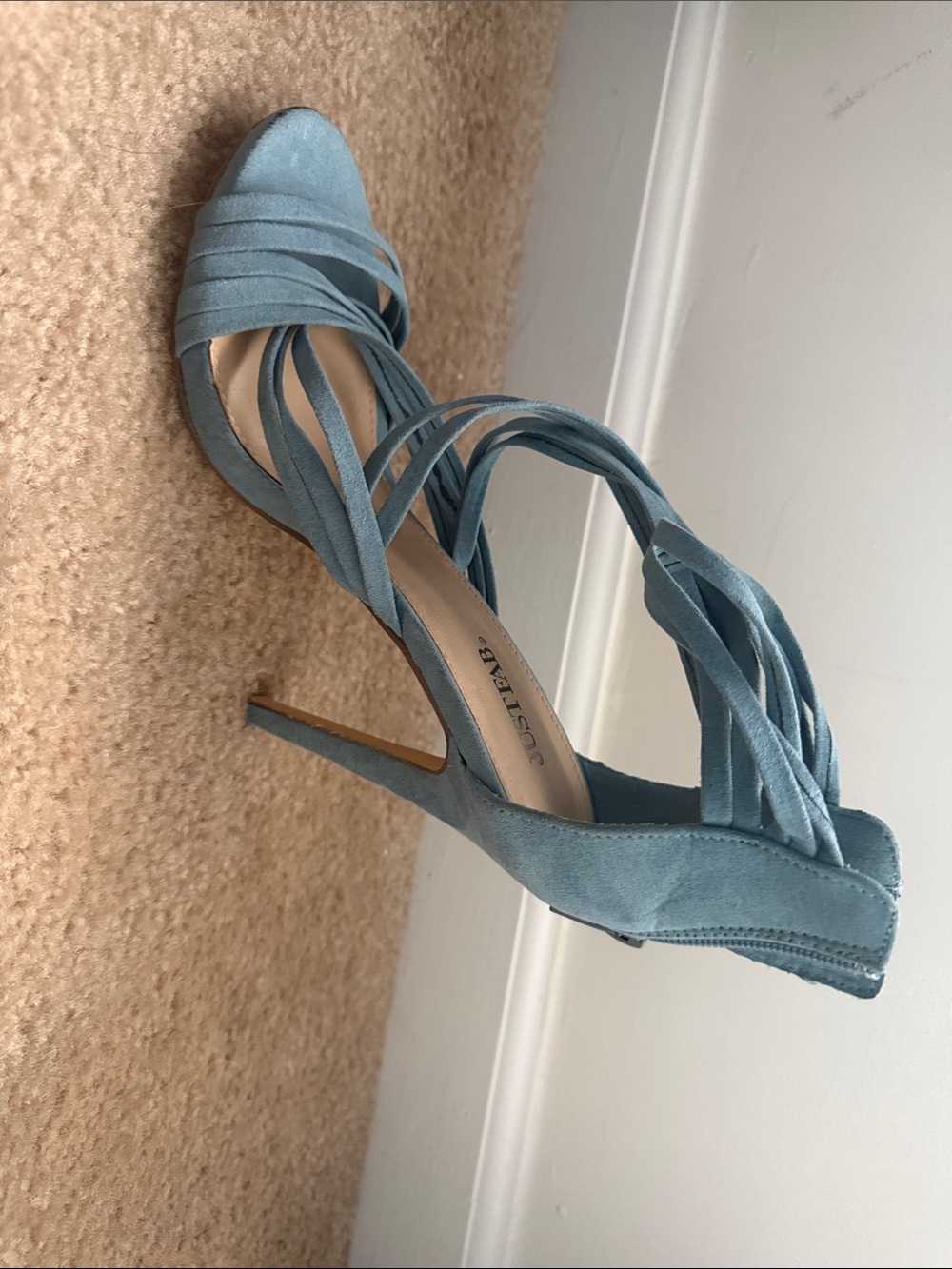 JustFab light blue/cornflower Suede Wrap Stiletto Sandals - Picture 2 of 11